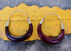 Artisan Crafted Sterling Silver jewelry and Wood Hoop Earrings Brownish Reddish - Picture 1 of 6