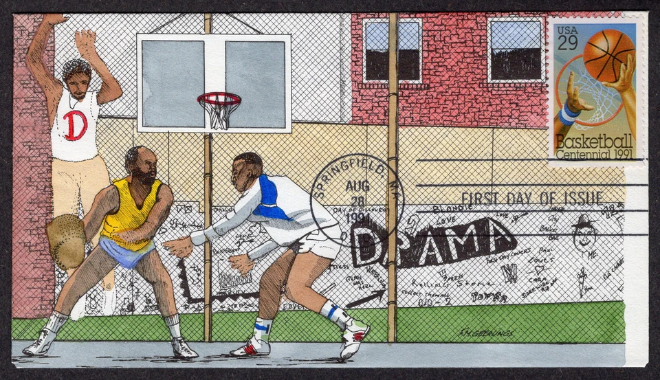 1991 Basketball Centennial (2560) - Geerings Hand Colored FDC MN402 - Image 1 of 1