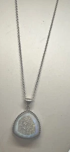 Vintage Signed PJC Sterling Silver Druzy PENDANT and NECKLACE - Picture 1 of 4