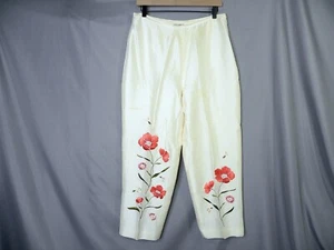 Yves Cosette Depeche Mode Womens Ivory Floral Embroidered Side Zip Pants 30x25 - Picture 1 of 9