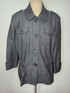 Larry Levine Womens XL Stretch Fitted Black Denim Blazer Jacket 3/4 Sleeves - Picture 1 of 10