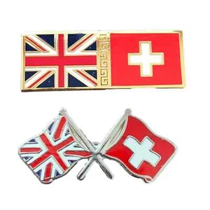 Set Of Two GB Union Jack & Switzerland Friendship Flags Enamel Lapel Pin Badges - Picture 1 of 6