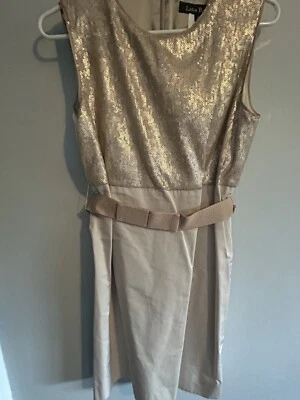 Lida Baday  Blush Sequin Sleeveless belted  Knee Length Sheath Dress  8 - Image 1 of 4