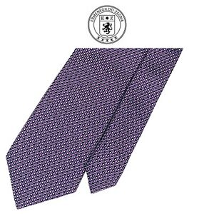Ermenegildo Zegna Recent Purple Tie - White Micro Diagonal Waves Dots Silk Italy