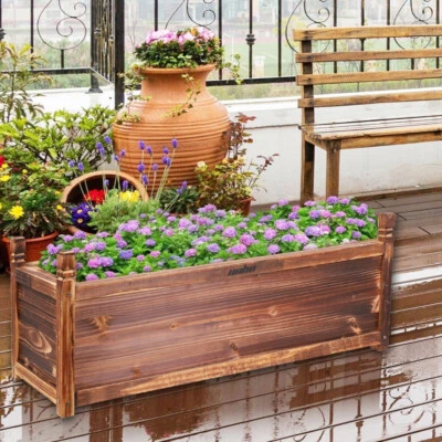 Wooden Garden Planter Flower Raised Bed Pot Rectangle Vegetable Box 30/60/90cm - Image 1 of 4