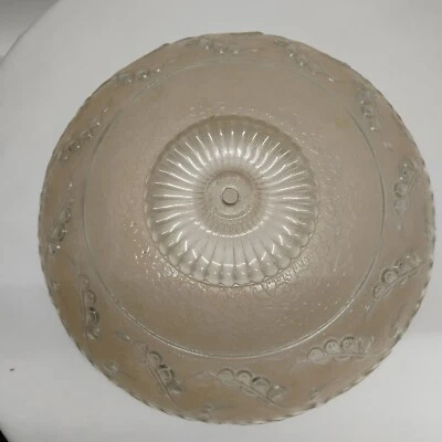 ANT/VTG Art Deco 1930s Frosted Pink Ceiling Light Fixture Glass Shade Leaf Motif - Image 1 of 4