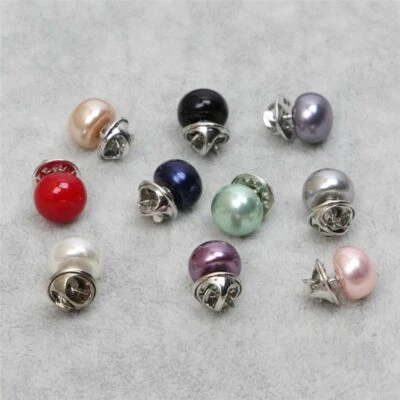 6pcs/lot Imitation Pearl Brooch Pins Zircon Circle Button Pin Women Jewelry Acc - Image 1 of 4