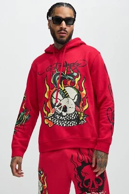 Sudadera con Capucha Para Hombres Ed Hardy Calavera Roja Serpiente Fuego Logo Talla XLarge  Foto 1 de 4