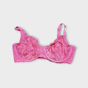 Cacique Bra 42F Lightly Lined Full Coverage Underwire Hot Pink Lace - Picture 1 of 13