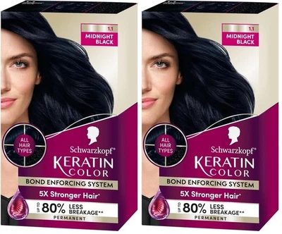 Crema permanente para color de cabello Schwarzkopf Keratin Color, 1.1 negro medianoche 2 paquetes Foto 1 de 4