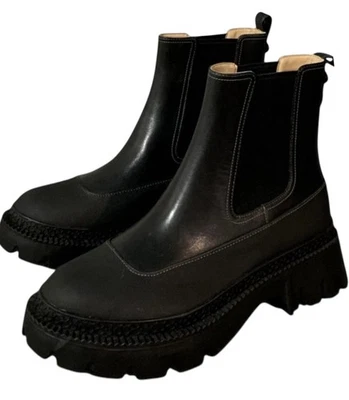 Botas de tornozelo femininas Coach tamanho 7,5B Jayla Chelsea couro preto - Imagem 1 de 4