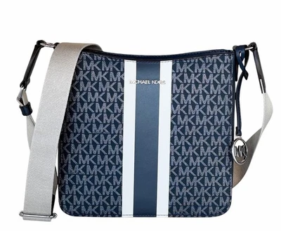 Michael Kors Jet Set Travel S Messenger Bag Center Stripe MK Silver Glitter Navy - Image 1 of 4