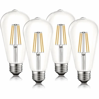 Luxrite Vintage S19 LED Edison Filament Bulb 60W 2700K 550lm Dimmable (4-Pack) - Image 1 of 4