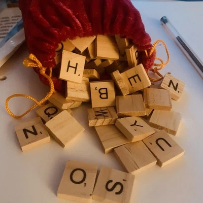Wooden Scrabble Letter Tiles + Velvet Bag – Craft/DIY Replacement - Image 1 of 3
