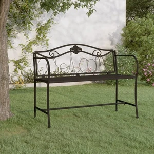 Garden Bench Lounge Seat Outdoor Chair Furniture 2-Seater Black Steel vidaXL - Picture 1 of 7