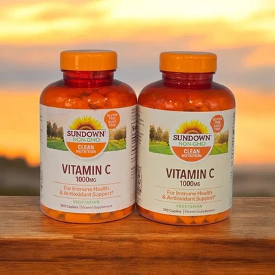 X2 Sundown Clean Nutrition cápsulas de vitamina C 1000 mg 300 ct ea EXP-12/25, 10/26 - Imagem 1 de 4
