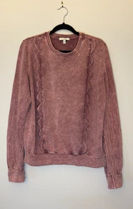 Eri + Ali Anthropologie Sweater Women Large Scalloped Trim Stretch Maroon Tone - Picture 1 of 7