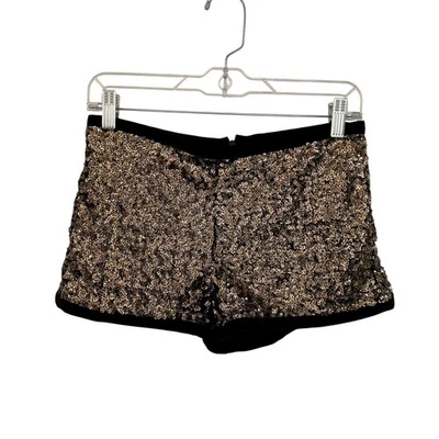 Sparkling Gold Sequin Shorts Black Trim Mango Casual Women's Size 2 Party Night - Image 1 of 4