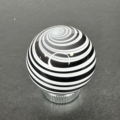 Contemporary Handmade Art Glass Marble .99" Black & White Spiral Swirl MIB Boro - Image 1 of 4
