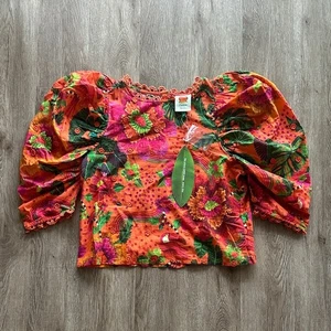 Farm Rio Blooming Garden Blouse Orange Floral Size Medium NWT Boho Top - Picture 1 of 9