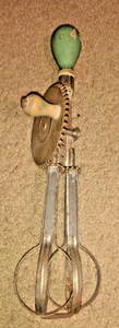 Vintage Egg Beater Green Wooden Handle - Picture 1 of 4