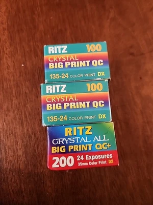 3 Packs Ritz Crystal Big Print QC+  100 ISO 25 Exp 24mm Film Rolls Expired  - Image 1 of 4