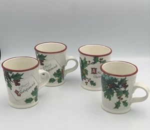 Williams Sonoma Vintage Christmas Postcard Mugs Set Of 4 Holiday Home Decor - Picture 1 of 9