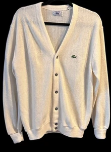 Vintage 80er Izod Lacoste Strickjacke Golf/Tennis Pullover Herren weiß creme Large - Bild 1 von 6