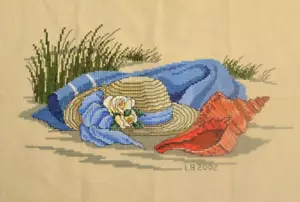 Fertig Kreuzstich Strandhut Jeanette Crews Designs 2002 12 x 17 - Bild 1 von 6