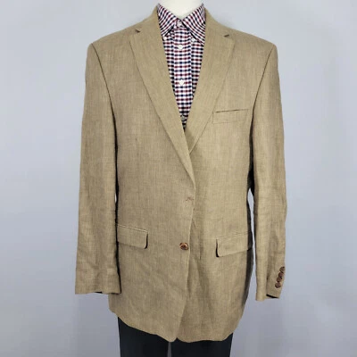 Abrigo Blazer Deportivo Para Hombre Lauren Ralph Lauren Dos Botones Beige Tostado 100% Lino 46L Foto 1 de 4