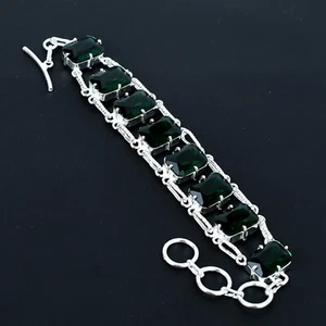 Green Tourmaline Gemstone Handmade 925 Sterling Silver Jewelry Bracelet For Gift - Picture 1 of 4