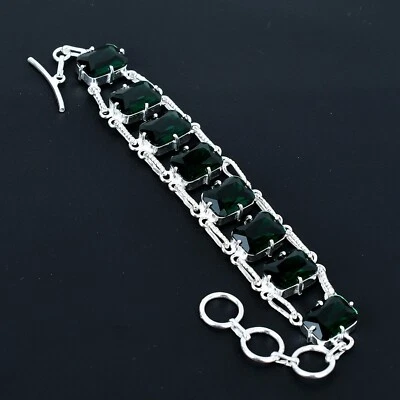 Green Tourmaline Gemstone Handmade 925 Sterling Silver Jewelry Bracelet For Gift - Image 1 of 4