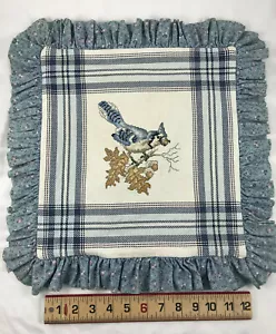 Hand made BLUE JAY Cross Stitched 14" Pillow Cushion Cover Finished Bird Design - Bild 1 von 5