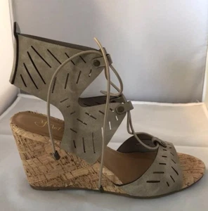 New Cork Wedge Sandals Womens Size 8.5 M Y-not? Melissa Light Taupe Shoes Box - Picture 1 of 9
