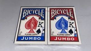 2 paquetes de cartas de juego cara jumbo de bicicleta rojas y azules nuevas selladas - Imagen 1 de 7