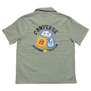 Converse Men’s Medium Logo Button Down Short Sleeve Collared Shirt Pocket NWT - Picture 1 of 15