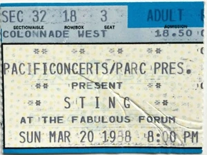 BIGLIETTO CONCET PUNGIGLIONE ORIGINALE STUB IL FAVOLOSO FORUM CA. 20 MARZO 1988 - Foto 1 di 2