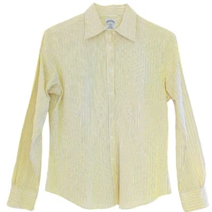 Brooks Brothers 346 SZ 6 Non Iron Yellow Blue Stripe Long Sleeve Collared Blouse - Picture 1 of 5