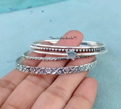 Set Of 5 Bangle Solid 925 Sterling Silver Beautiful Handmade Women Bangle, M1436 - Image 1 of 4