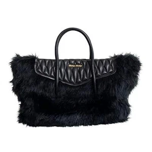 MIU MIU Matelasse Black Leather Fur Tote - Picture 1 of 18