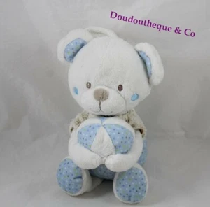 Peluche musicale ours MOTS D'ENFANTS balle bleu blanc beige 25 cm (F8944) - Foto 1 di 1