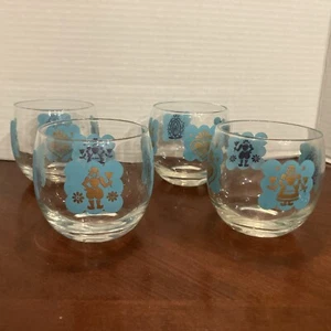Vintage Federal Glas Roly Poly Gläser PA Dutch Motiv blau gold (4)LESEN - Bild 1 von 13