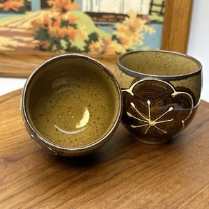 (2) Lenox Handcrafted in Japan Tea Sake Cups (Speckled Brown w/ Flowers ) - Picture 1 of 10