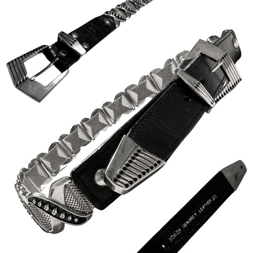 CHROME HEARTS Cintura in pelle taglia 30 cuori cromati stile art deco senza marchio punk designer unica