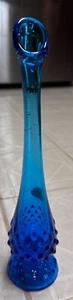 Vaso Fenton 10 5/8" coloniale impronta pollice swing bud vetro allungato blu zaffiro - Foto 1 di 5