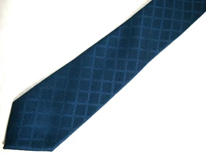 Alfani Mens Necktie Tie Teal Blue Subtle Checkered Skinny 60" Career - Picture 1 of 4