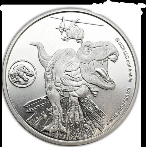 2022 Jurassic World Fiji Dominion 1 oz .999 silver coin in capsule T-Rex Cover