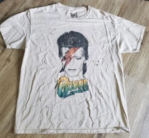 Vintage Style David Bowie Distressed T-Shirt Men's Size M/L Beige Color - Picture 1 of 9