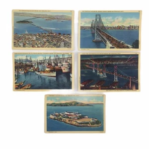 San Francisco Bay Area Tourist Attraction Linen Postcards Lot Of 5 Vintage 1940s - Picture 1 of 3