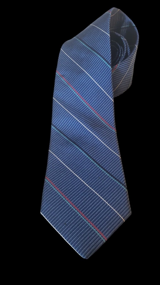 ENRICO GUCCINI MENS NECK TIE  100% ALL SILK PARIS ROME STRIPED BLUE REPP TIE - Image 1 of 4